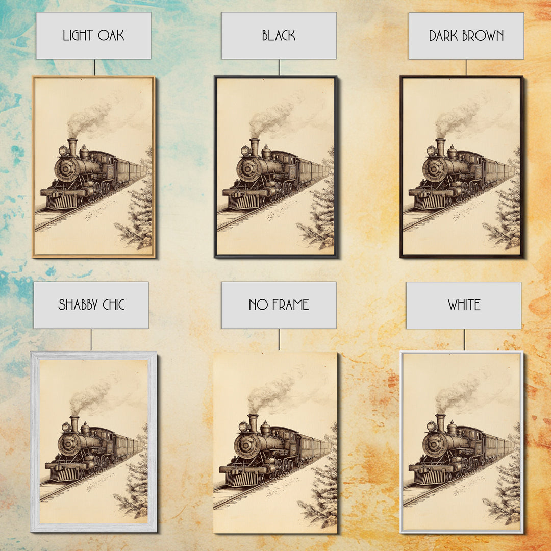 Boho Christmas Train Canvas Print - Framed Canvas - Minimalist Christmas Art - Boho Christmas Art - Rustic Christmas Art