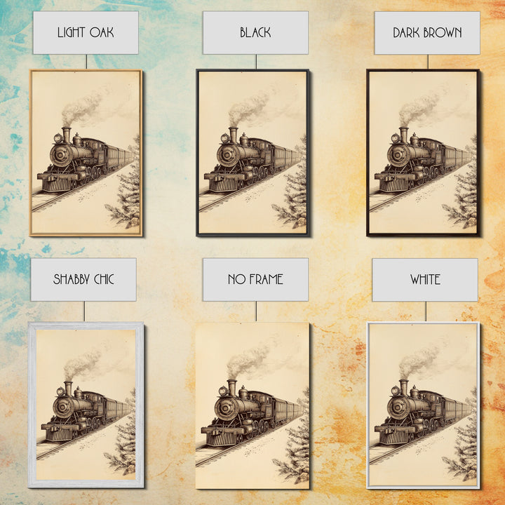 Boho Christmas Train Canvas Print - Framed Canvas - Minimalist Christmas Art - Boho Christmas Art - Rustic Christmas Art