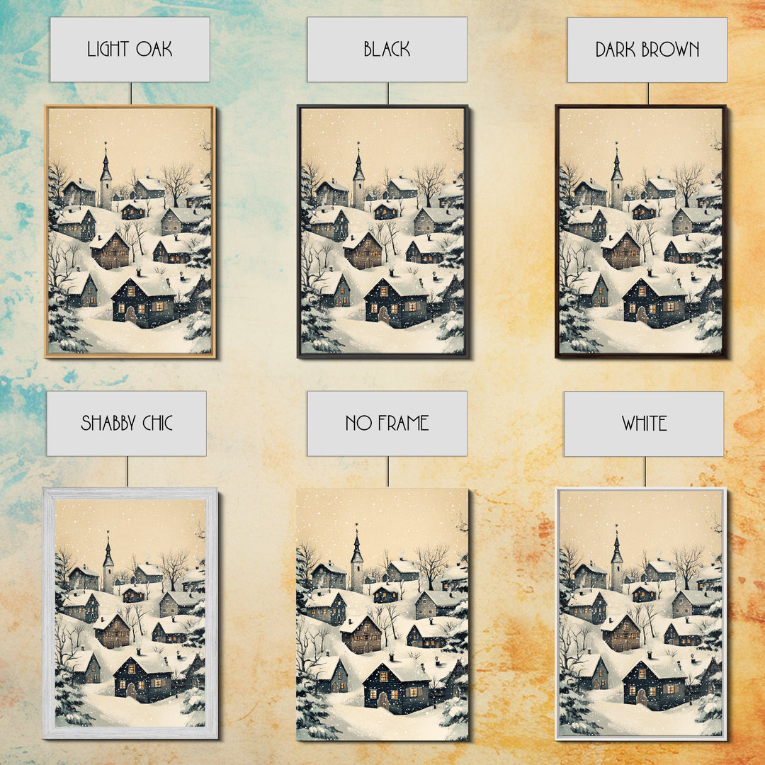 Christmas Village Canvas Print - Framed Canvas - Minimalist Christmas Art - Boho Christmas Art - Rustic Christmas Art