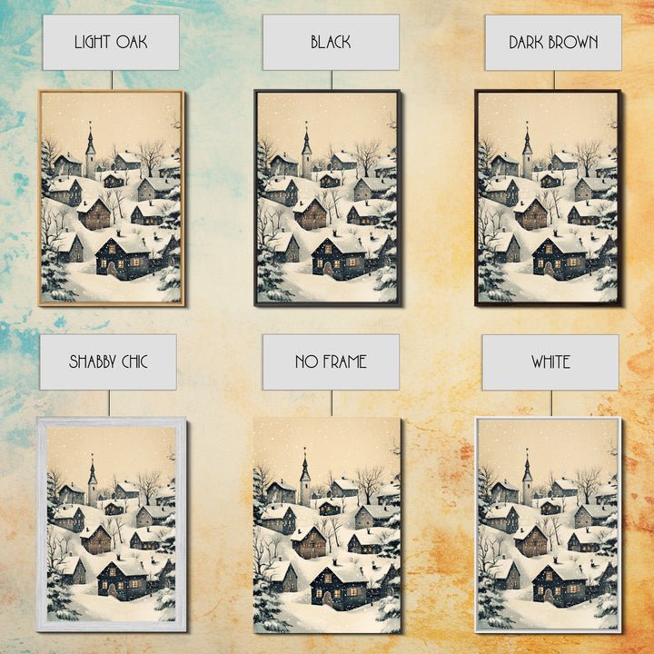 Christmas Village Canvas Print - Framed Canvas - Minimalist Christmas Art - Boho Christmas Art - Rustic Christmas Art