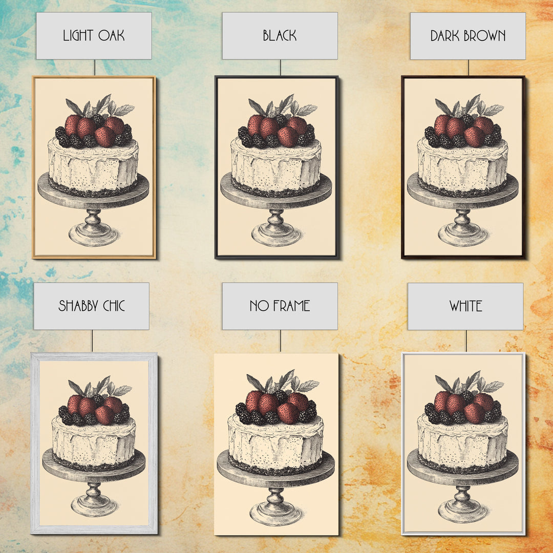 Kitchen Wall Art, Cake Painting Still Life Framed Canvas Print, Dining Room Wall Artt