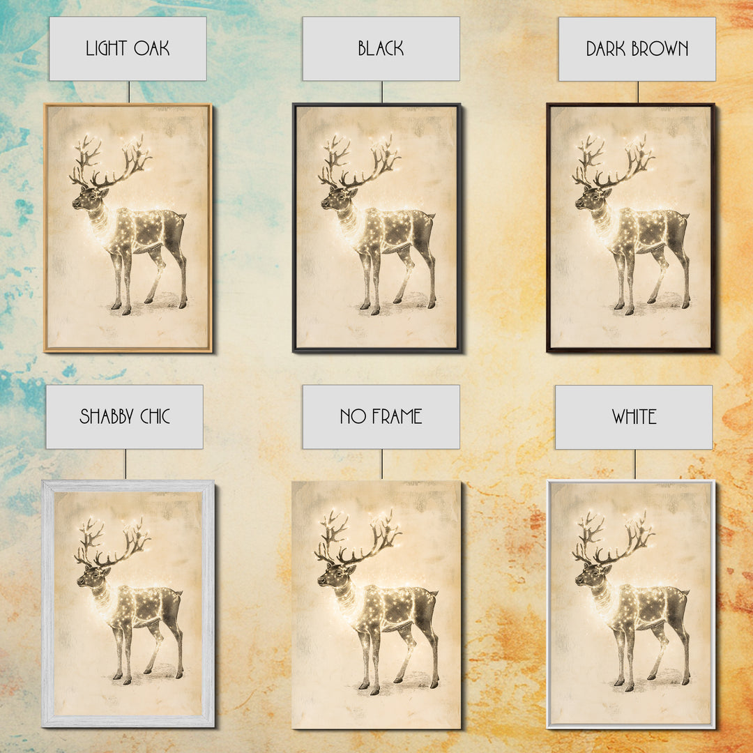 Christmas Reindeer Canvas Print - Framed Canvas - Minimalist Christmas Art - Boho Christmas Decor - Rustic Christmas Art