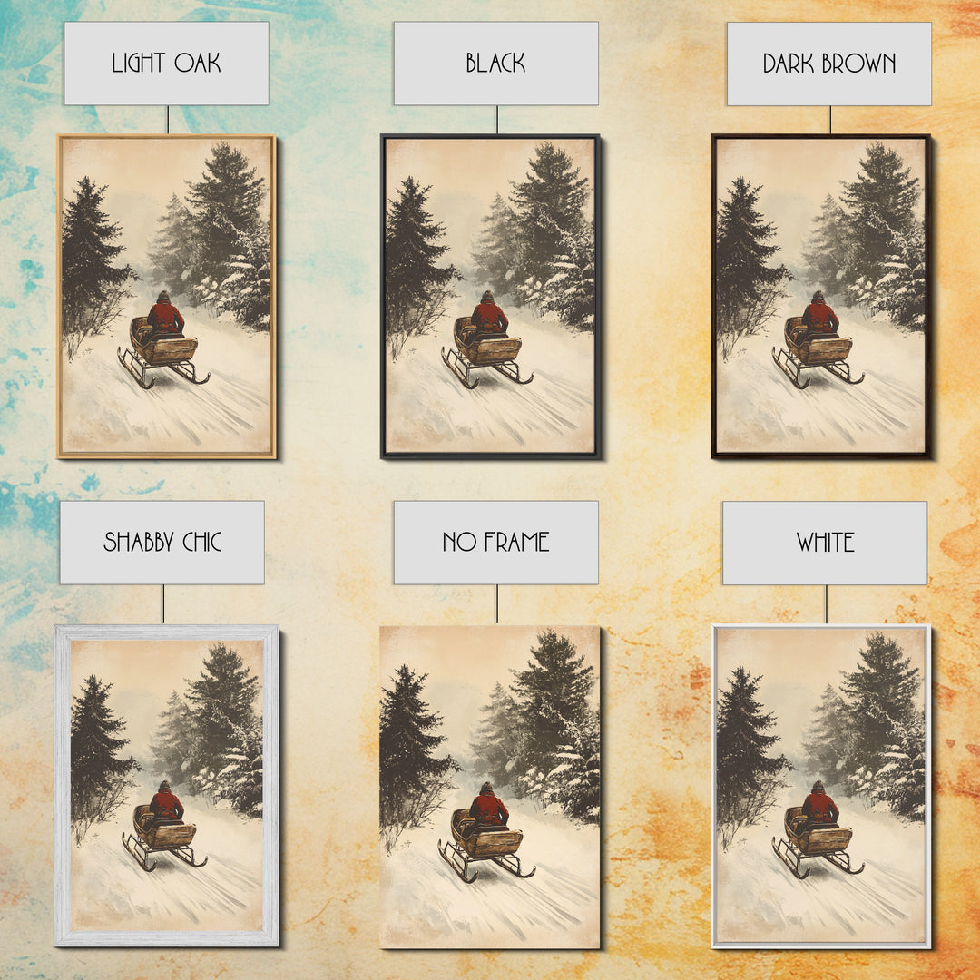 Christmas Sleigh Ride Canvas Print - Framed Canvas - Minimalist Christmas Art - Boho Christmas Art - Rustic Christmas Art