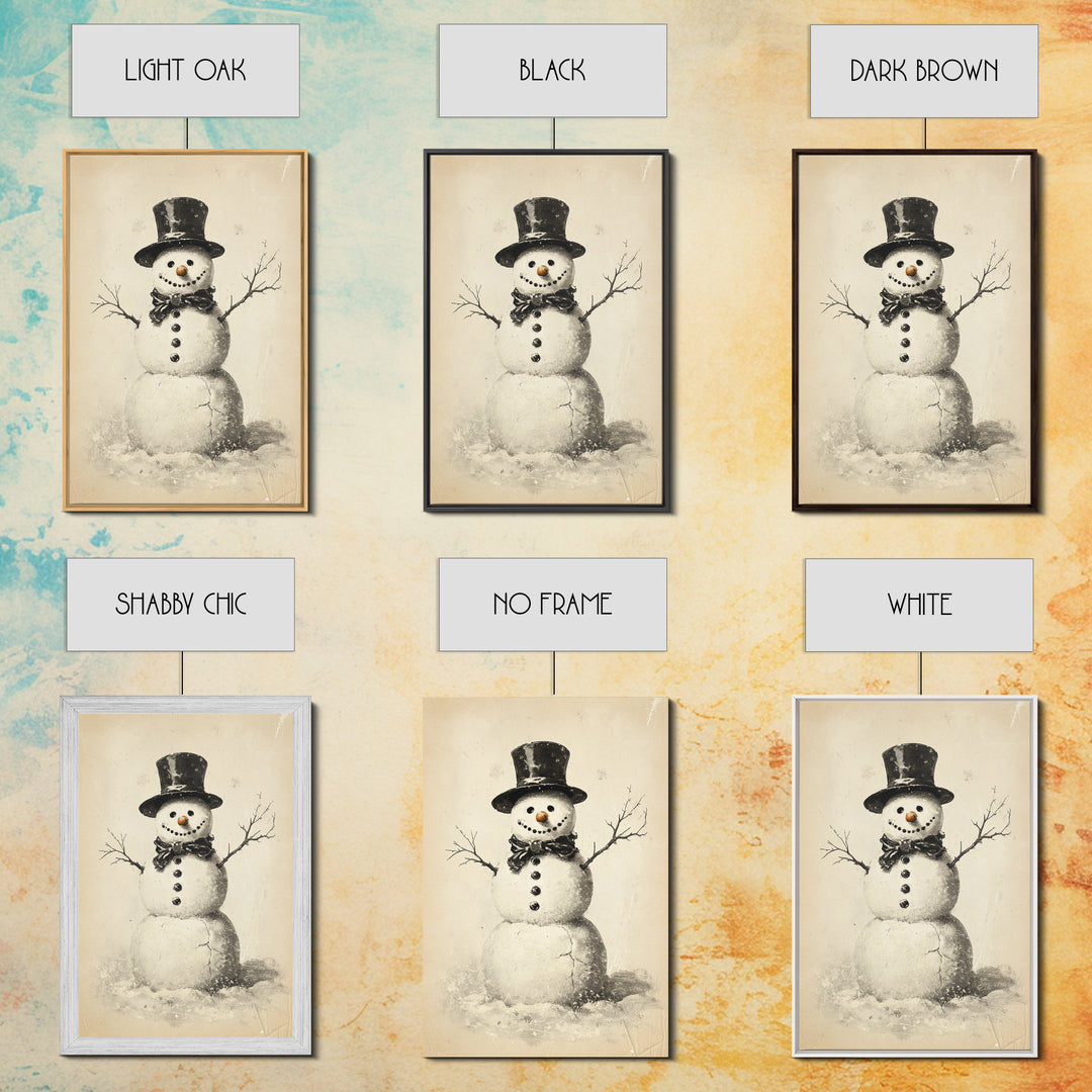 Retro Snowman Canvas Print - Framed Canvas - Minimalist Christmas Art - Boho Christmas Art - Rustic Christmas Art