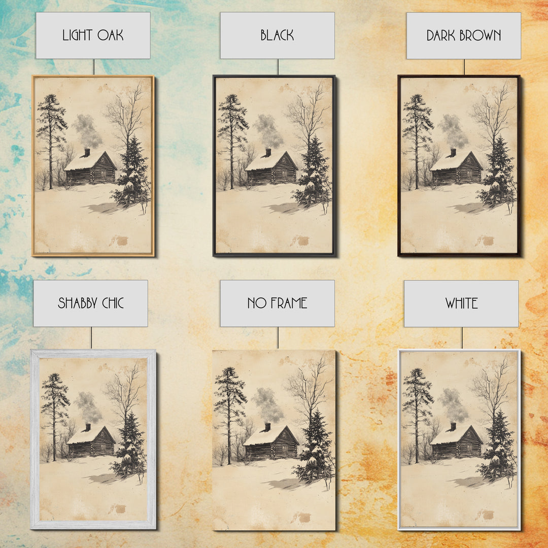 Christmas Cabin Canvas Print - Framed Canvas - Minimalist Christmas Art - Boho Christmas Art - Rustic Christmas Art