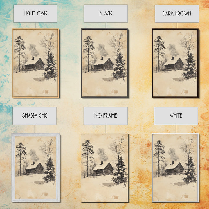 Christmas Cabin Canvas Print - Framed Canvas - Minimalist Christmas Art - Boho Christmas Art - Rustic Christmas Art