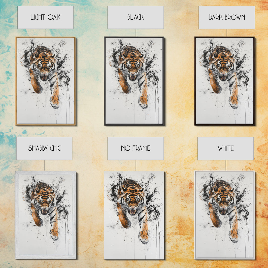 Animal Prints - Tiger Roar - Framed Canvas Print - Tiger Art - Tiger Decor -Gift For Him - Tiger Painting
