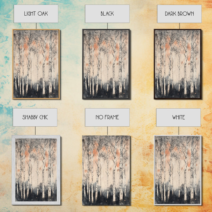 Framed Canvas Print Wall Art Print White Birch Tree Forest Landscape Art Print Minimalist Nature Wall Art Living Room Decor Birch Painting