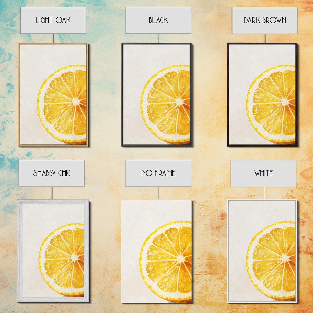 Closeup of a Lemon Wedge Framed Canvas Print, Original Still Life Painting of a Lemon, Housewarming Gift, Kitchen Food Wall Art, Kitchen Decor