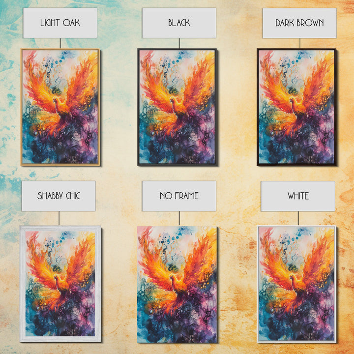 Rising Phoenix Canvas Print Wall Art - Majestric Watercolor Painting On Vertical Canvas, Framed and Ready To Hang, Hardware Included