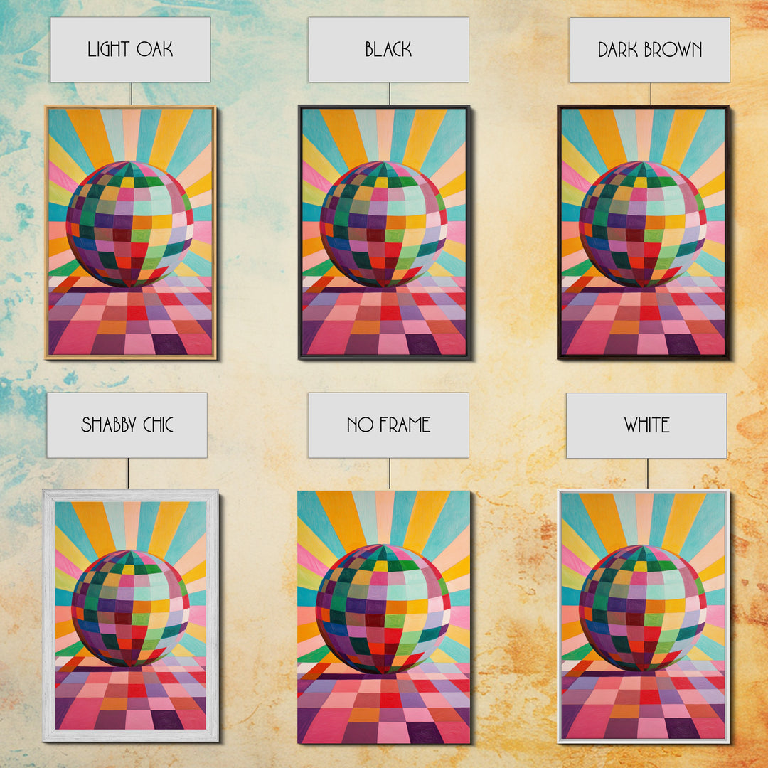 Abstract Disco Ball Painting Canvas Print, Wood Framed Art, Original Art, Disco Ball Art, Disco Ball Poster, Rainbow Disco Ball