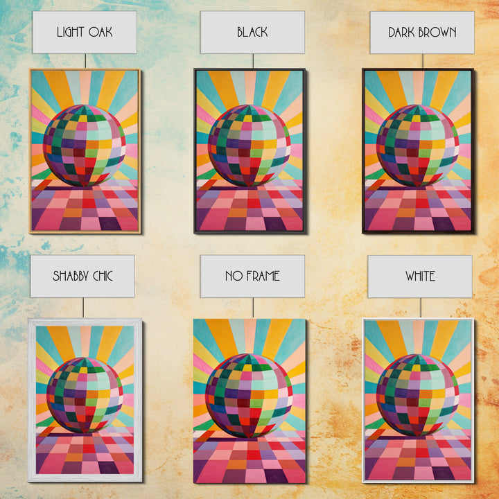 Abstract Disco Ball Painting Canvas Print, Wood Framed Art, Original Art, Disco Ball Art, Disco Ball Poster, Rainbow Disco Ball