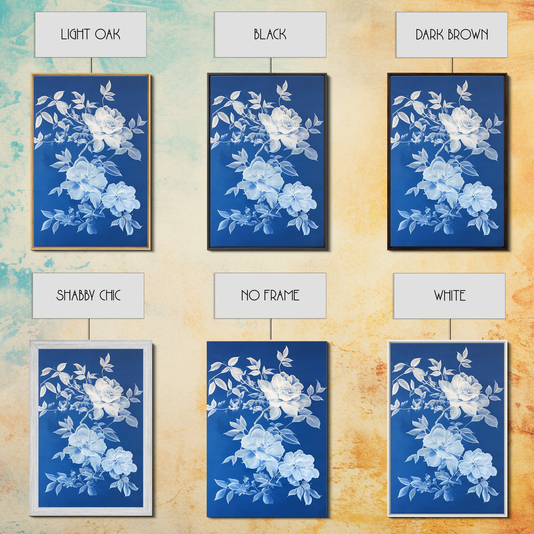 Blue Botanical Wall Art Chinoiserie Wall Art, Wall Decor Minimalist Wall Art, Blue Roses, Botanical Print Wall Art