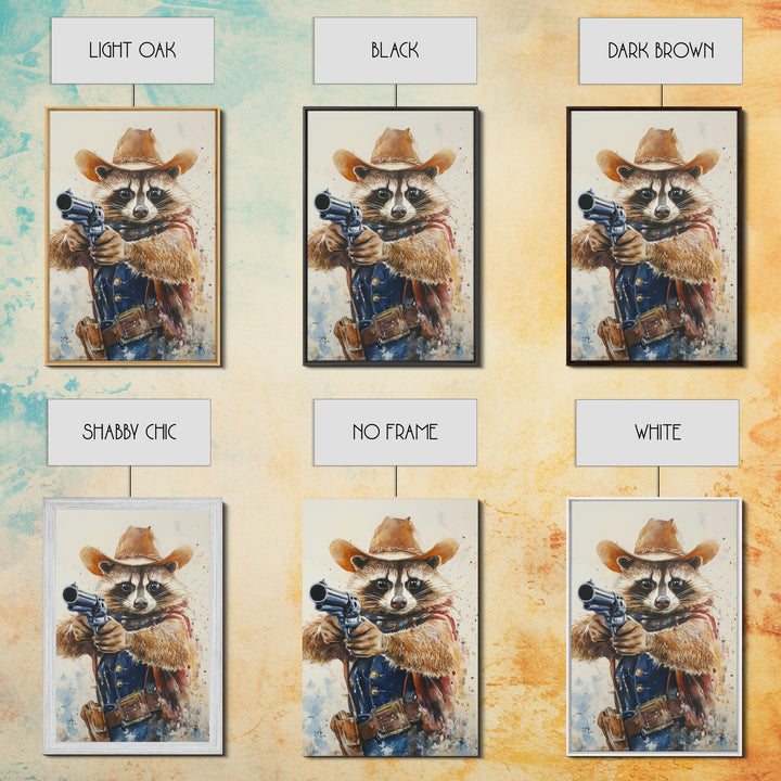 Rootin' Tootin' Racoon Cowboy, Framed Canvas Print, Ready to Hang, Racoon Painting