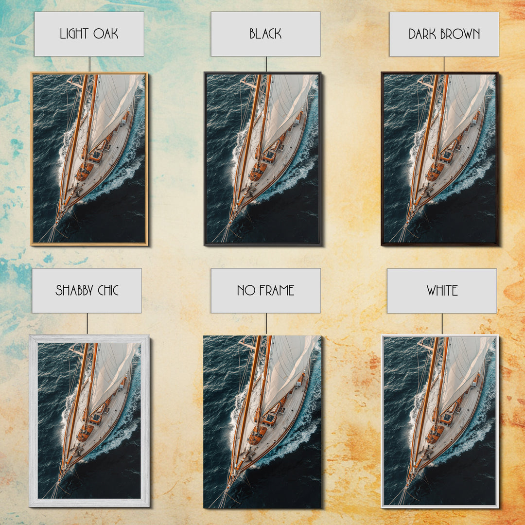 Bird's Eye View Of A Sailboat, Framed Canvas Print, Sail Boat Photography Print, Sailboat Painting, Nautical Decor, Nautical Wall Art