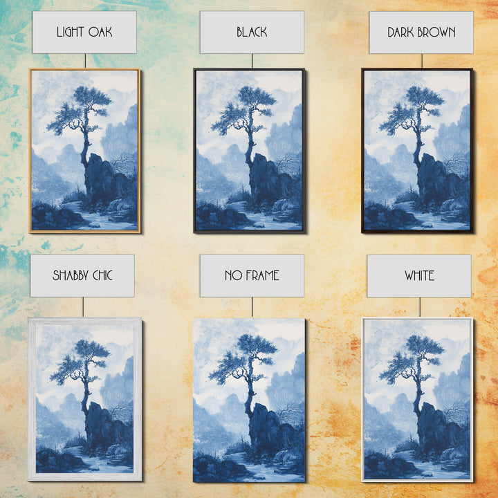 Chinoiserie Wall Art, Chinoiserie Style Canvas Print, Chinoiserie Blue Painting, Retro Boho Style Minimalist Wall Art, Blue Painting