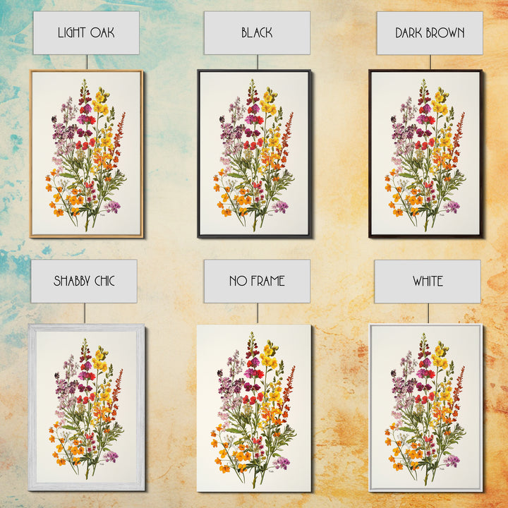 Retro Still Life Of Wild Flowers, Framed Canvas Print, Windflower Painting, Floral Print, Botanical Wall Art, Garden Decor, Wabi Sabi Wall Art
