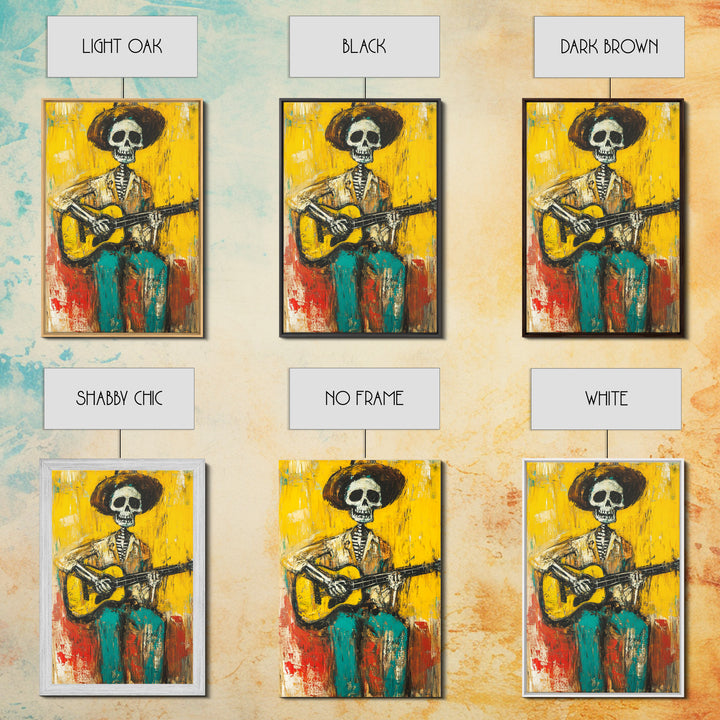 Chicano Canvas Print Of a Cowboy Skeleton Guitarist, Mexicano Art, Chicano Art, Original Artwork, Vaquero Art