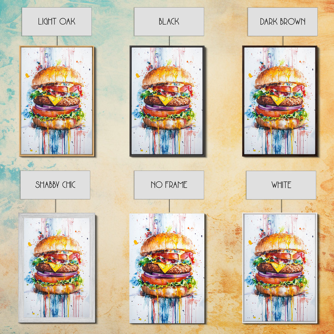 Cute Hamburger Painting Print, Kitchen Decor, Food Review Kitchen Art, Hamburger Wall Art, Kitchen Wall Art, Art For Kitchen