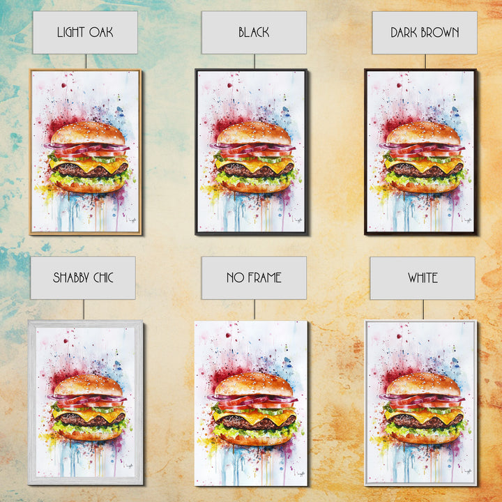 Hamburger Oil Painting Canvas Print Kitchen Wall Art Food Decor, Dining Room Burger Wall Decor, Restaurant Decor, Food Review Kitchen Art