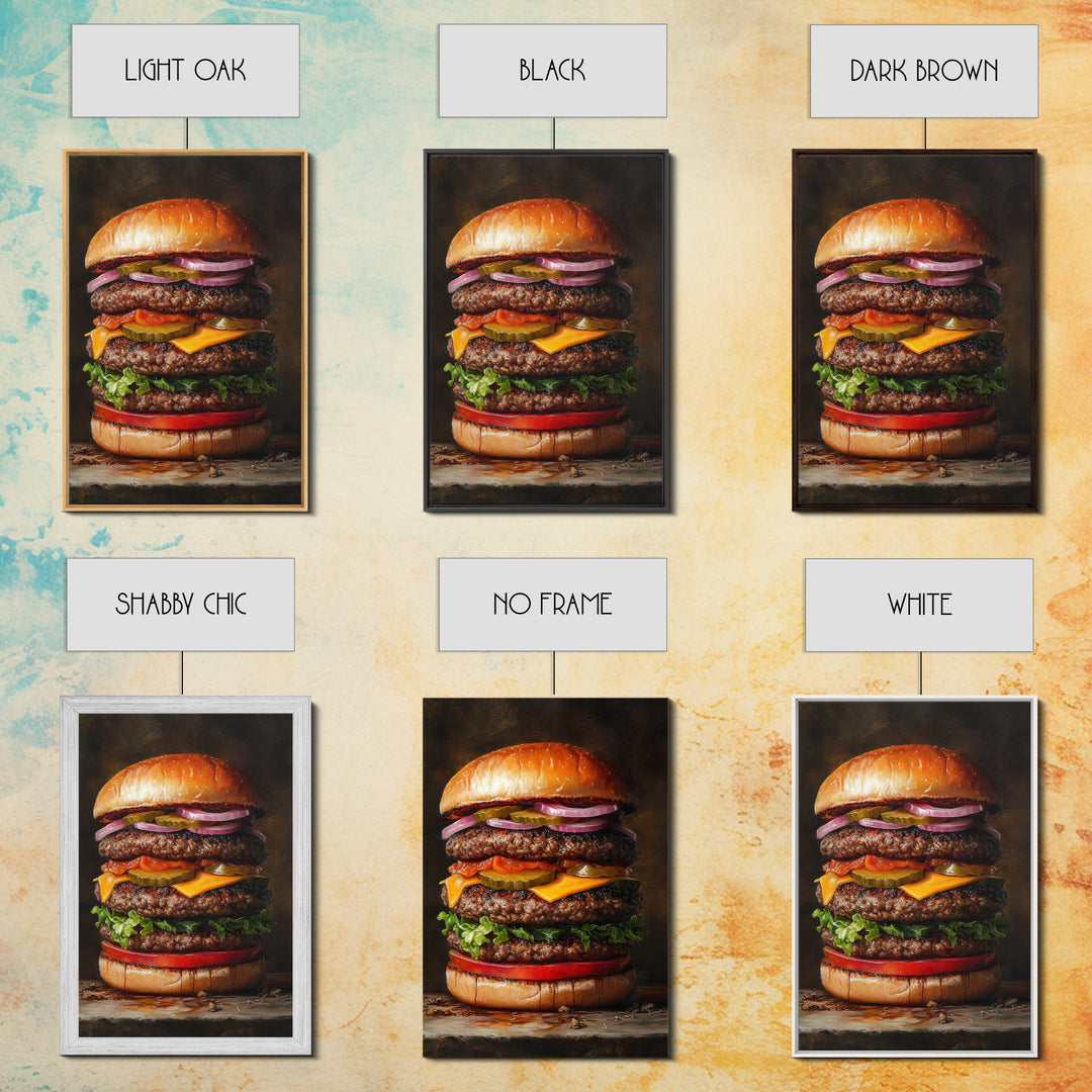 The Burg' Canvas Print, Retro Still Life Oil Painting Of a Hamburger, Canvas Print, Kitchen Decor, Dining Room Art, Funny Wall Art