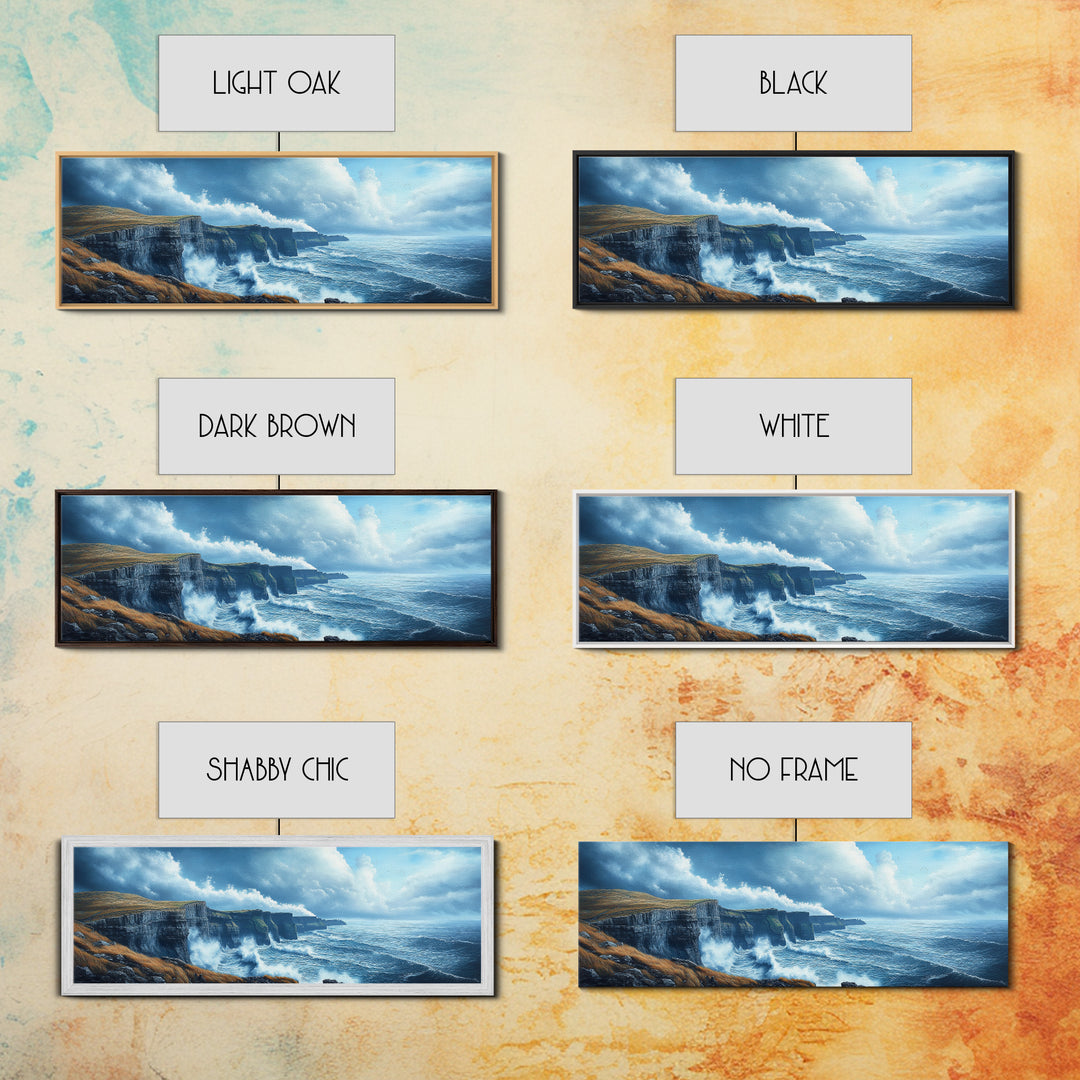 Cliffs of Moher Framed Canvas Print, Ready To Hang Ireland Painting, Irish Art, Ireland Wall Art, Horizontal Extra Large Wall Art