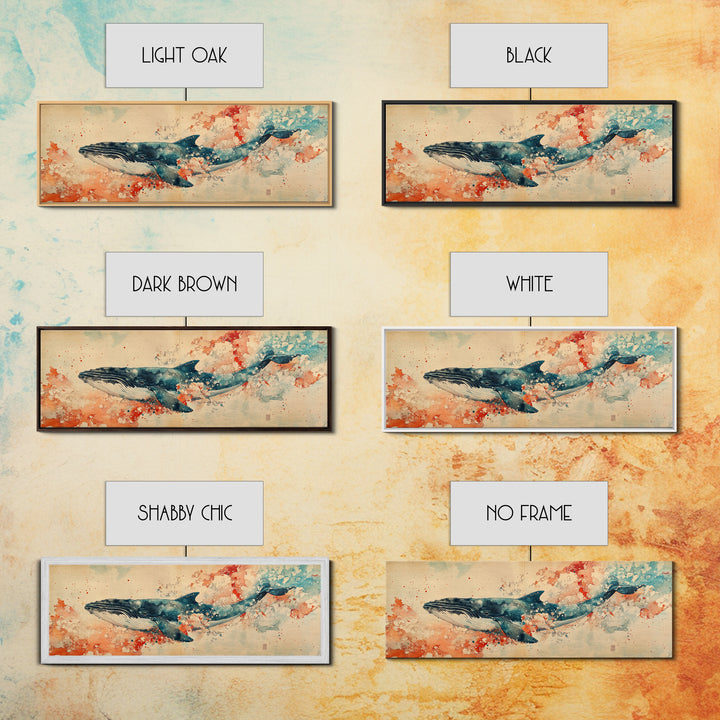 Panoramic Whale Painting Print | Wabi Sabi Home Decor | Japanese Style Art | Modern Living Room Art | Above Sofa Decor | Whale Wall Art