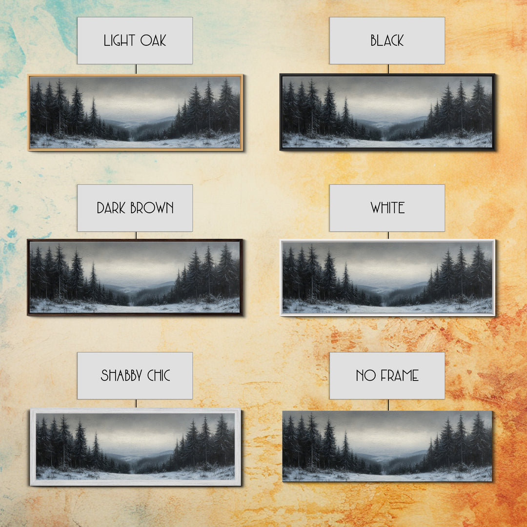 Bleak Winter Landscape Painting Print, Wood Framed Wall Art, Landscape Painting Original, Panoramic Wall Art, Horizontal Large Art