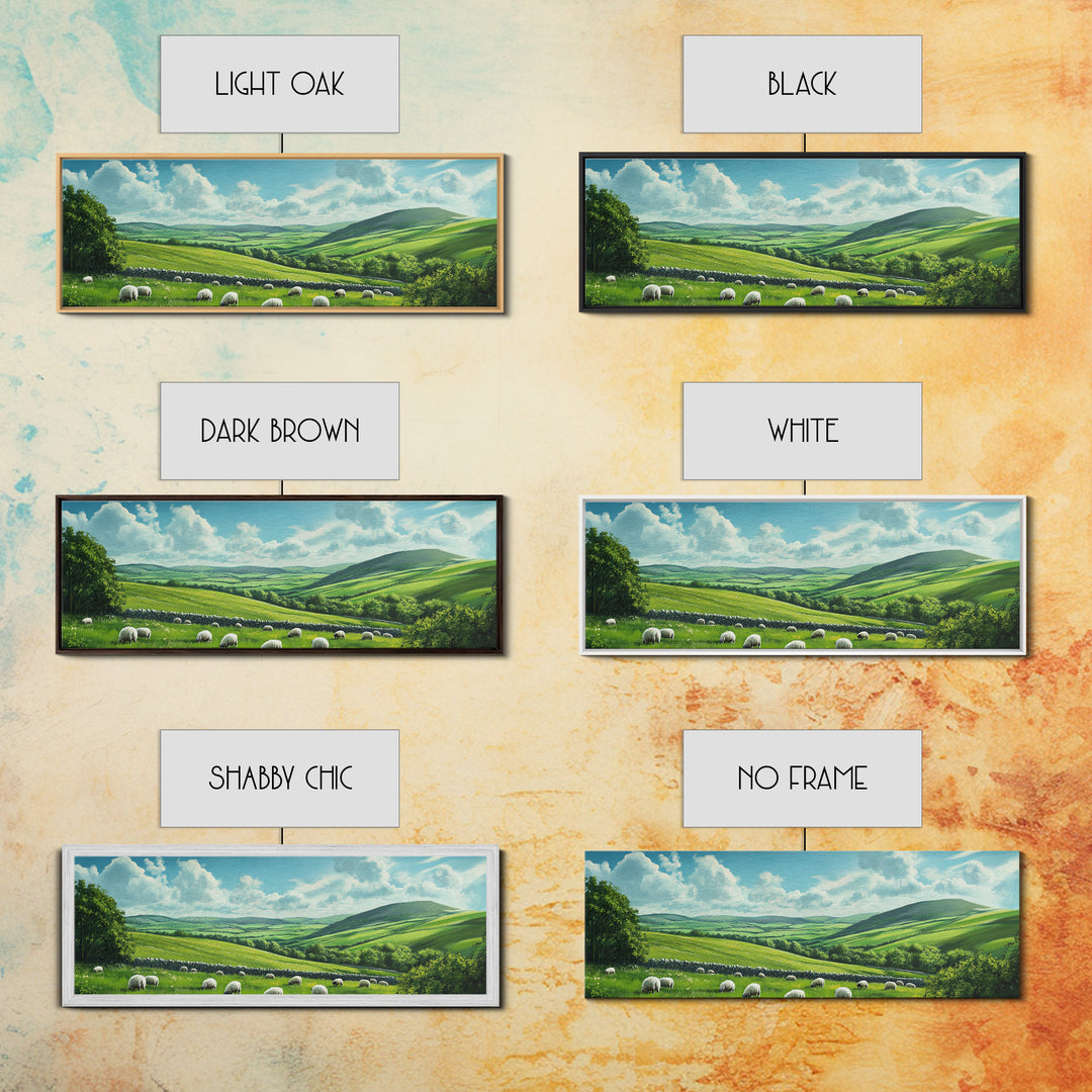 Landscape Painting Print Of The Hills of Ireland, Framed Canvas Print, Ireland Wall Are, Panoramic Home Decor, Horizontal Landscape Art