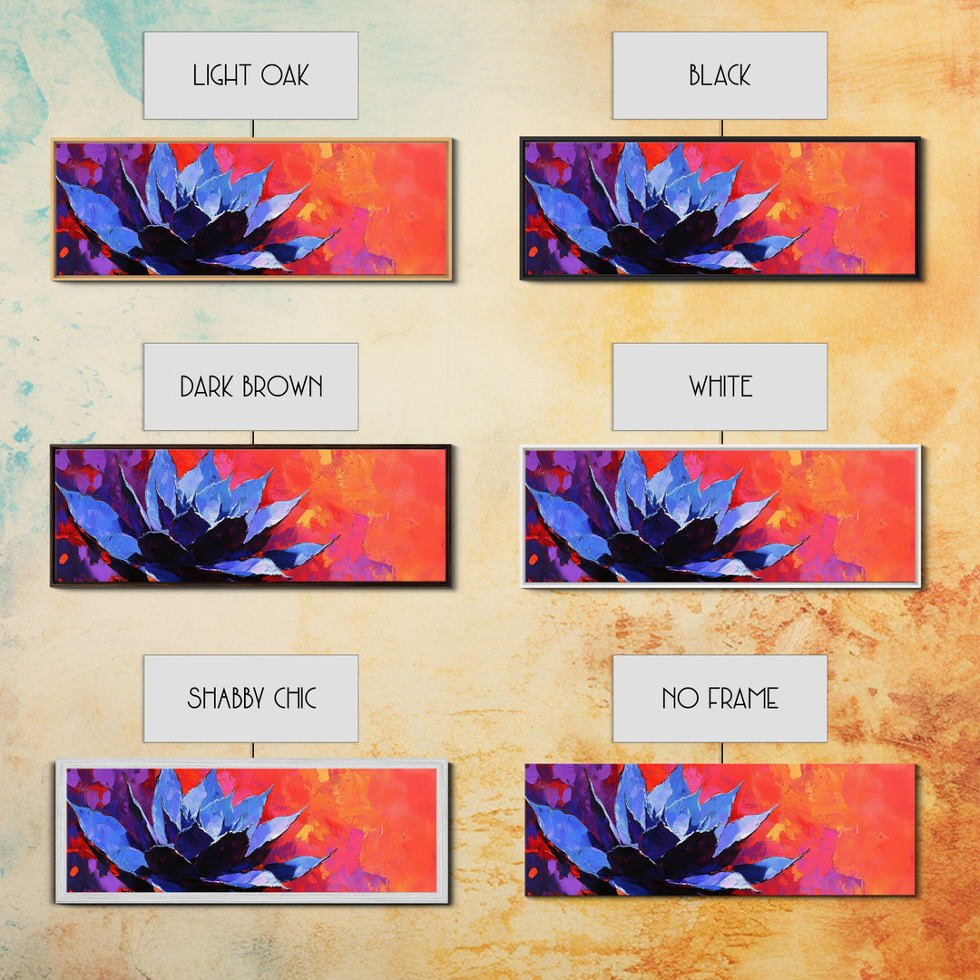 Blue Agave Plant Art Print Canvas Art Mexican Wall Art, Mexican Print, Chicano Art, Panoramic Botanical Wall Art, Colorful Desert Wall Art