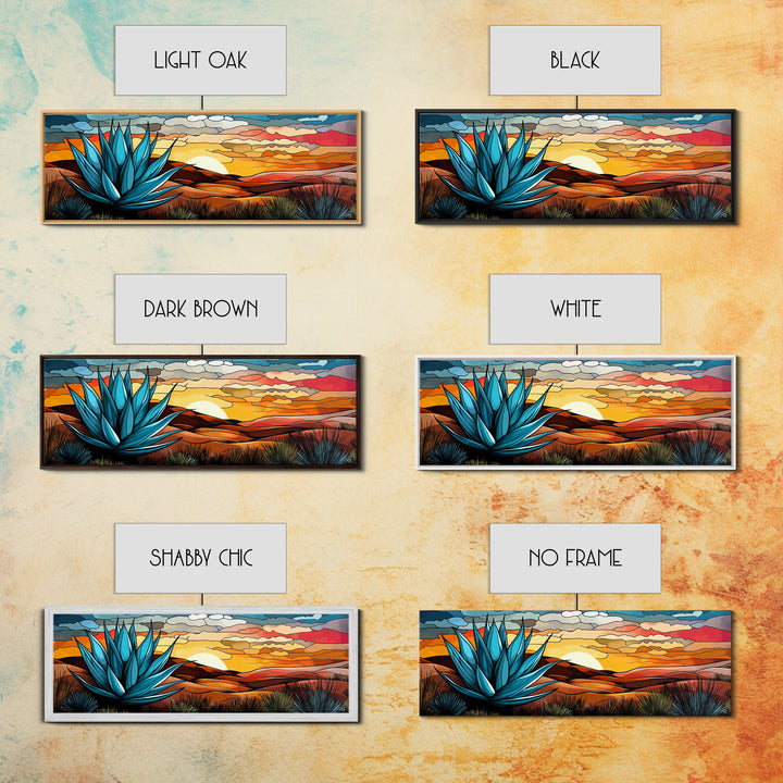 Mexicano Art - Blue Agave At Sunset - Framed Canvas Print - Agave Painting - Blue Agave - Chicano Wall Art - Mexican Art Agave Art