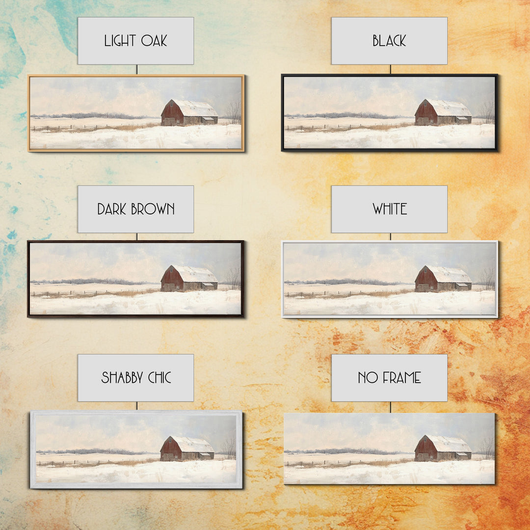 Barn Landscape Oil Painting Print - Retro Farm Wall Art - Village Wall Art - Old Red Barn In Winter - Winter Landscape - Winter Centerpiece Art