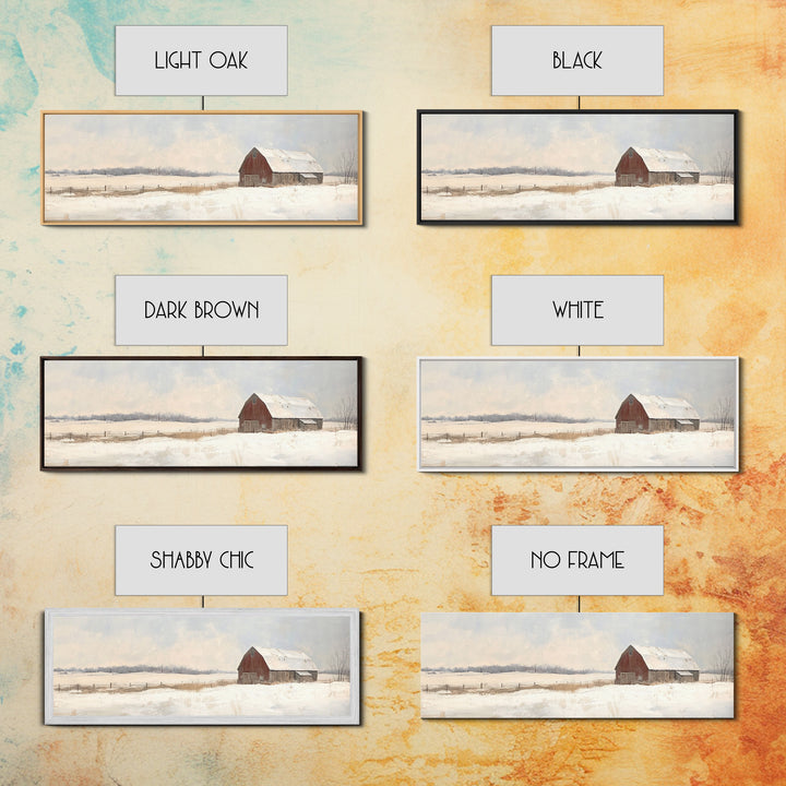 Barn Landscape Oil Painting Print - Retro Farm Wall Art - Village Wall Art - Old Red Barn In Winter - Winter Landscape - Winter Centerpiece Art