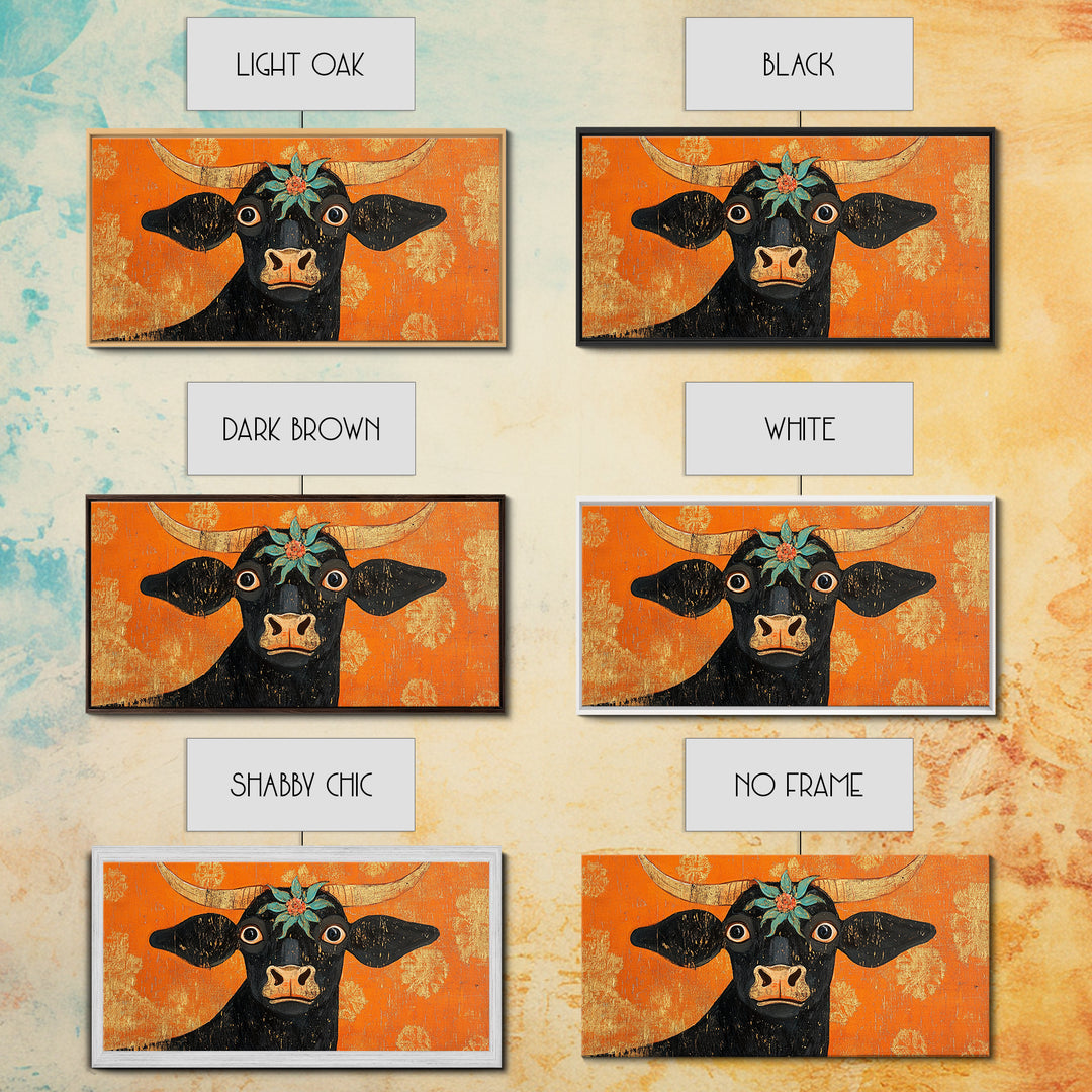 Abstract Wide Eyed Cow, Funny Art, Framed Canvas Print, Chicano Wall Art, Mexican Style Art, Farmhouse Decor, Cow Painting, Cow Print