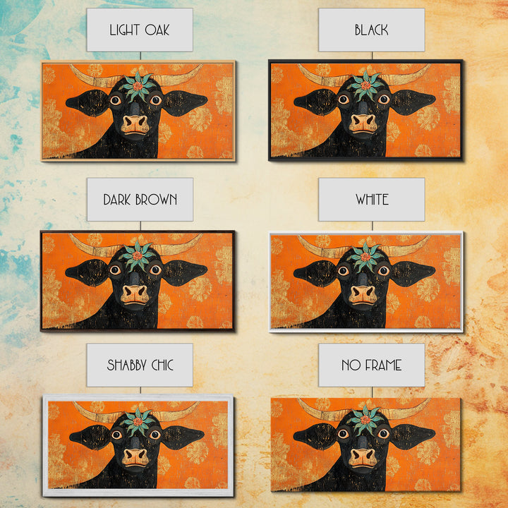 Abstract Wide Eyed Cow, Funny Art, Framed Canvas Print, Chicano Wall Art, Mexican Style Art, Farmhouse Decor, Cow Painting, Cow Print