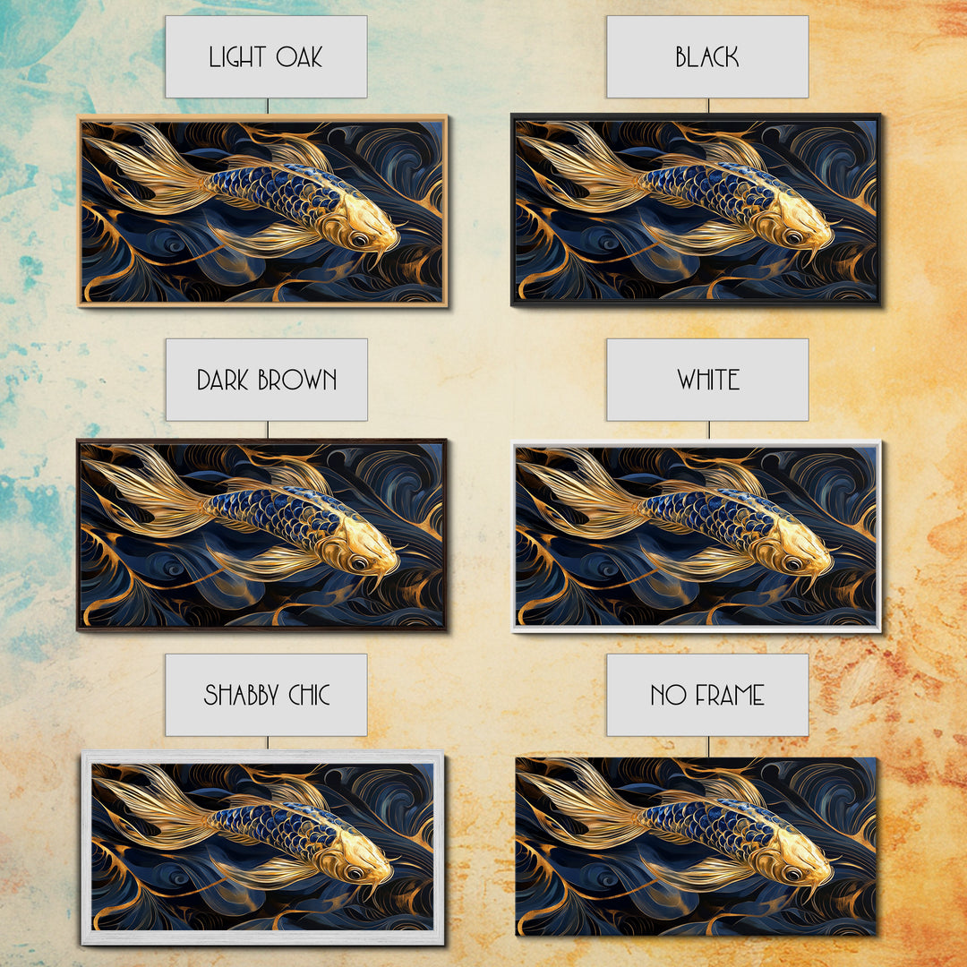 Black and Gold Koi Fish Framed Canvas Print, Wabi Sabi Style Home Decor, Koi Fish Painting Koi Fish Art, Modern Living Room Decor