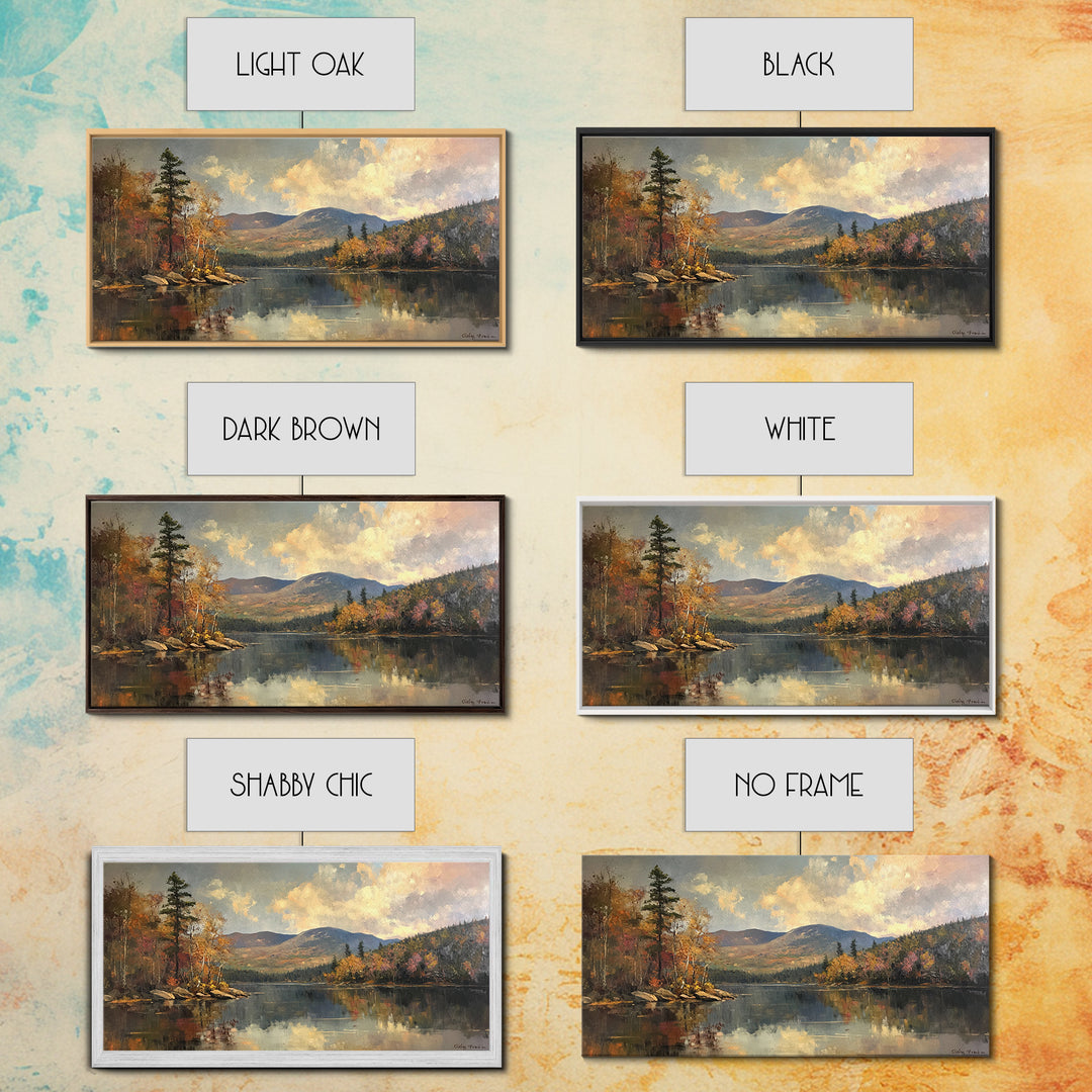 Mountains With Lake French Landscape Panoramic Oil Painting Canvas Print, Canvas with Wood Frame, Modern Living Room Wall Art