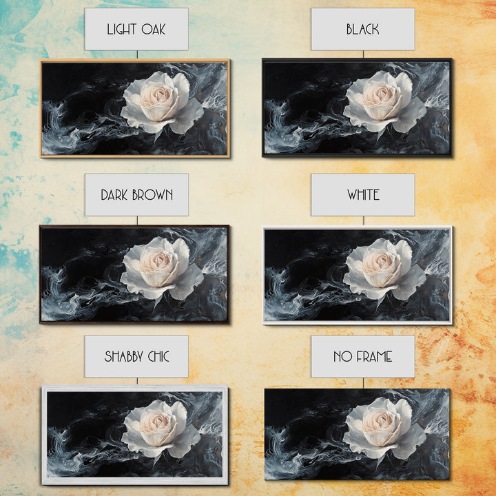 Abstract Oil Painting Print of a White Rose, Framed Canvas Print, Centerpiece Wall Art, Accent Piece Art, Floral Print, Flower Painting Wall Art