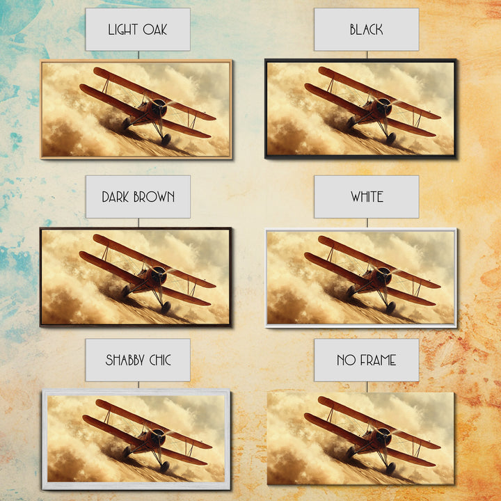 Biplane Taking Off In a Sandstorm, 1920s Airplane Painting, Retro Airplane Wall Art, Gift For Him, Office or Man Cave Wall Art