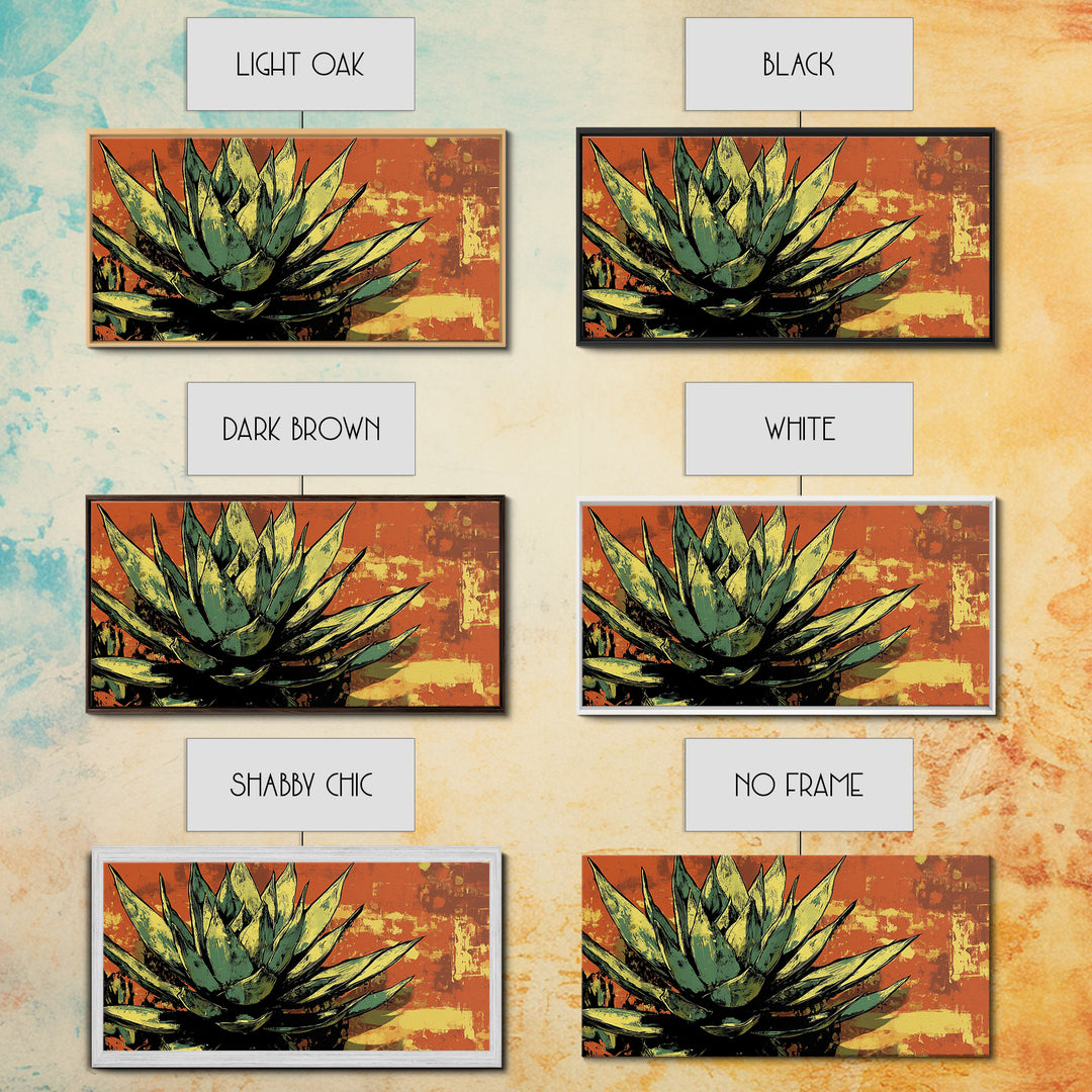 Blue Agave Pueblo Art Framed Canvas Print - Art of Arizona - Mexicano Home Decor - Chicano Art - Agave Painting - Bar Decor - Living Room Art