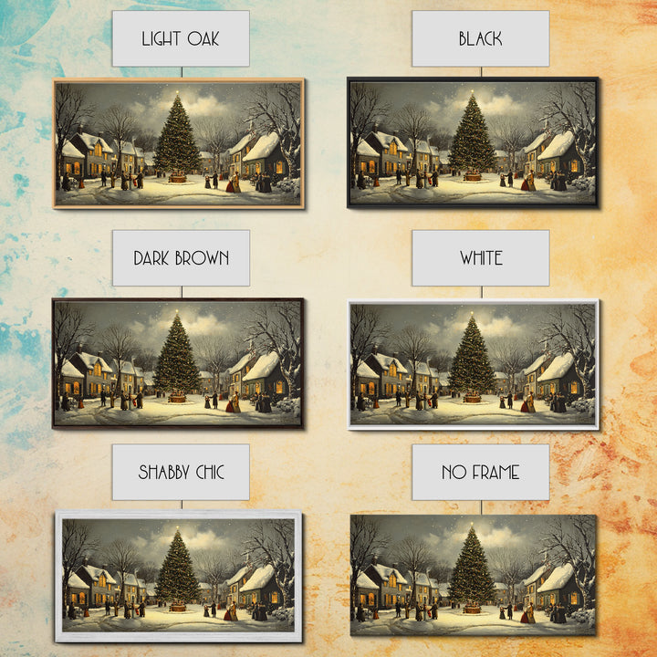 Christmas Village Framed Canvas Print Winter Decor, Canvas Wall Art, Victorian Christmas Oil Painting, Christmas Village Art