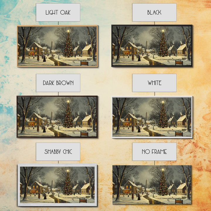 Christmas Sceneary Wall Art Framed Canvas Print, Winter Wall Art, Christmas Village Painting, Victorian Christmas Oil Painting, Horizontal Art