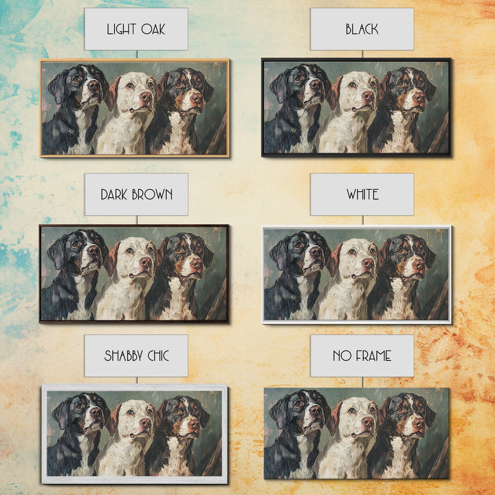 Cute Hunting Dogs Framed Canvas Print, Hunting Dogs Oil Painting, Modern Farmhouse, Traditional Home Decor, Rustic Wall Art, Dog Lover Gift