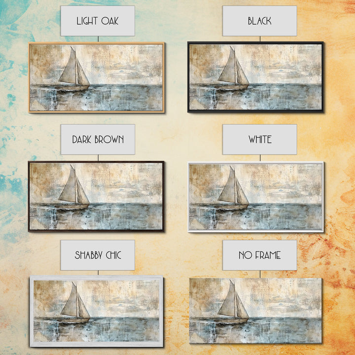 Coastal Sailboat Painting Print, Ready To Hang Art, Framed Canvas, Coastal Art Print For Beach House Decor, Wabi Sabi Sailboat, Inspired Ocean