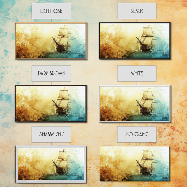 Abstract Pirate Ship Nautical Decor Framed Canvas Print - Nautical Wall Decor - Sailboat Painting - Neutral Wall Decor - Coastal Wall Art