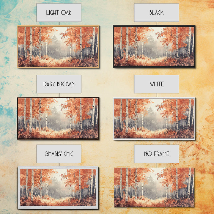 Aspen Landscape, Autumn Forest Print, Birch Tree Painting Framed Canvas Print, Ready To Hang Wall Art, Modern Abstract Nature Wall Art