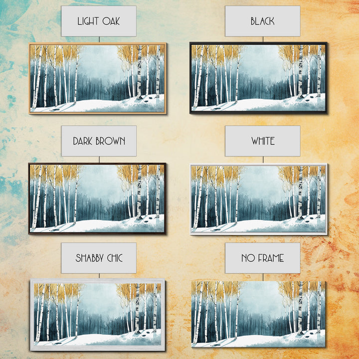 Birch Tree Forest in Winter Framed Canvas Print Ready To Hang Wall Decor, Winter Art, Winter Decor, Birch Painting, Aspen Trees Forest Art