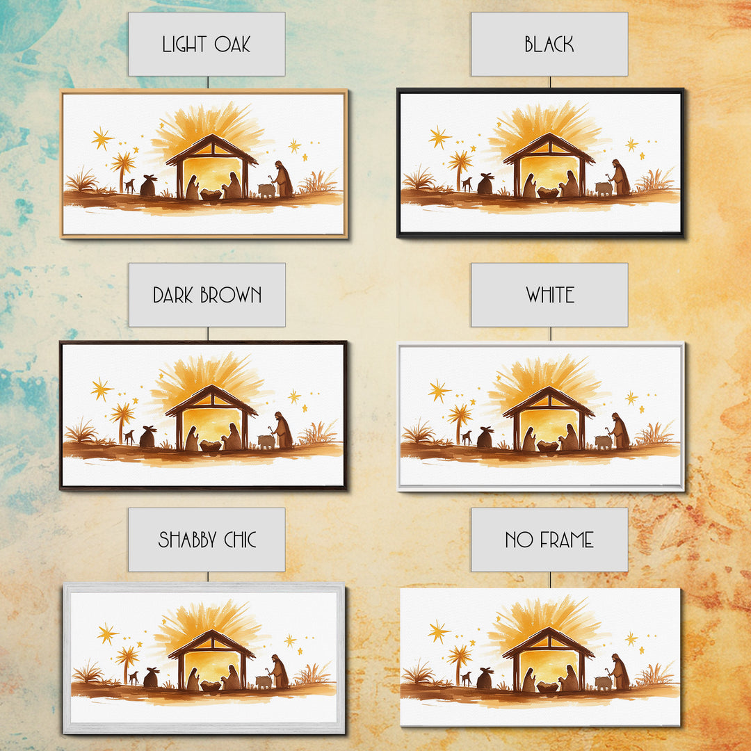 Cute Nativity Watercolor Painting Canvas Print - Framed Wall Art - Ready To Hang - Christmas Nativity Centerpiece Wall Art