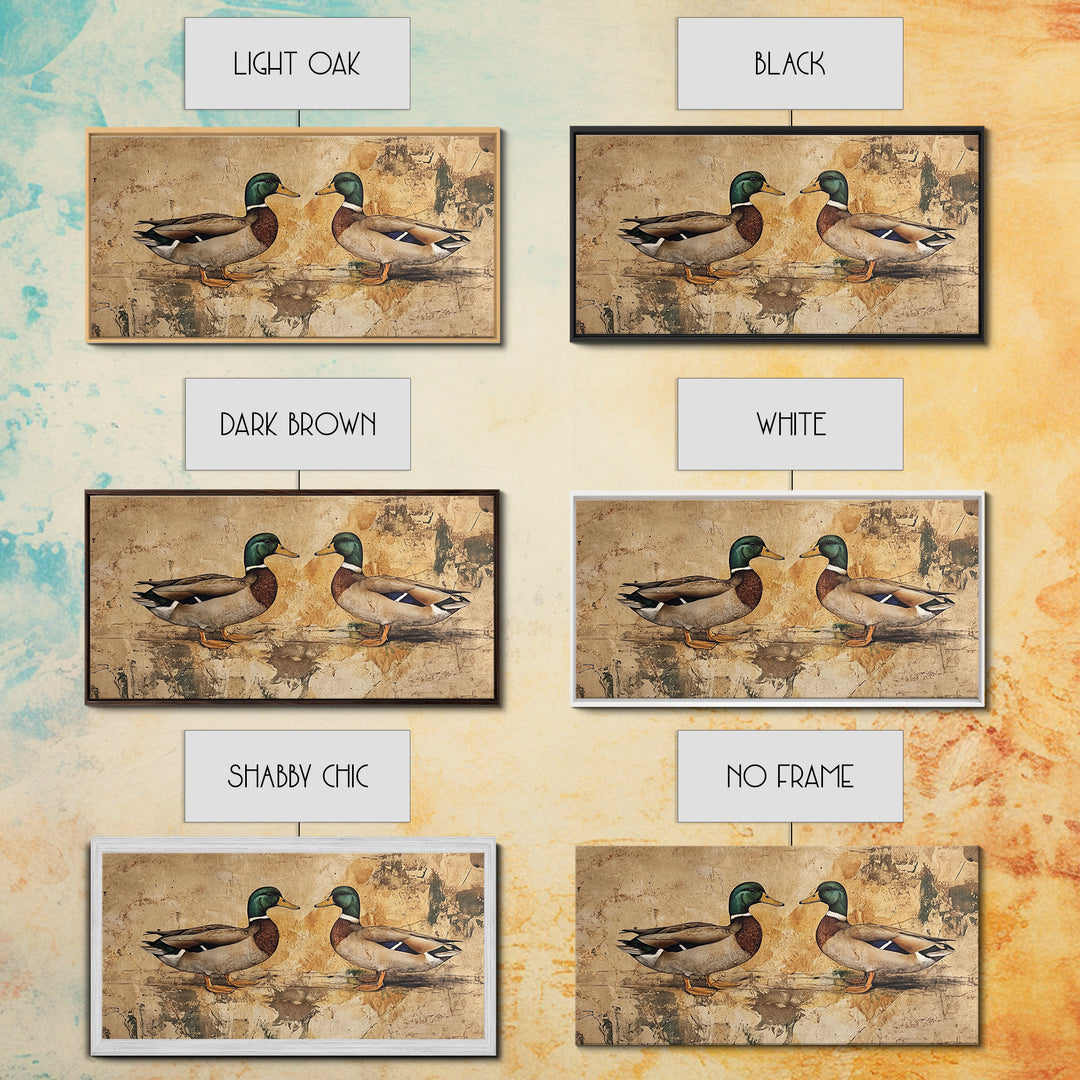 Cute Kissing Mallard Ducks - Rustic Farmhouse Wall Art - Framed Canvas Print - Gift For Hunter or Outdoorsman - Cabin Art - Cabin Decor