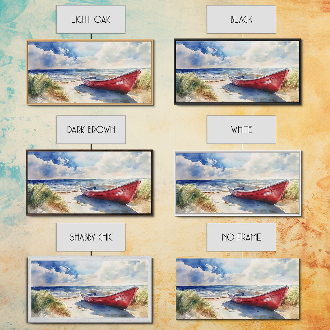 Coastal Decor - Painting of a Canoe On The beach Framed Canvas Print - Maine Painting - Maine Wall Art - Coastal Home Decor - Beach Art